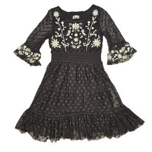 Epic Threads Dress Girls Small Black White Bohemian Floral Embroidered Lace Bell